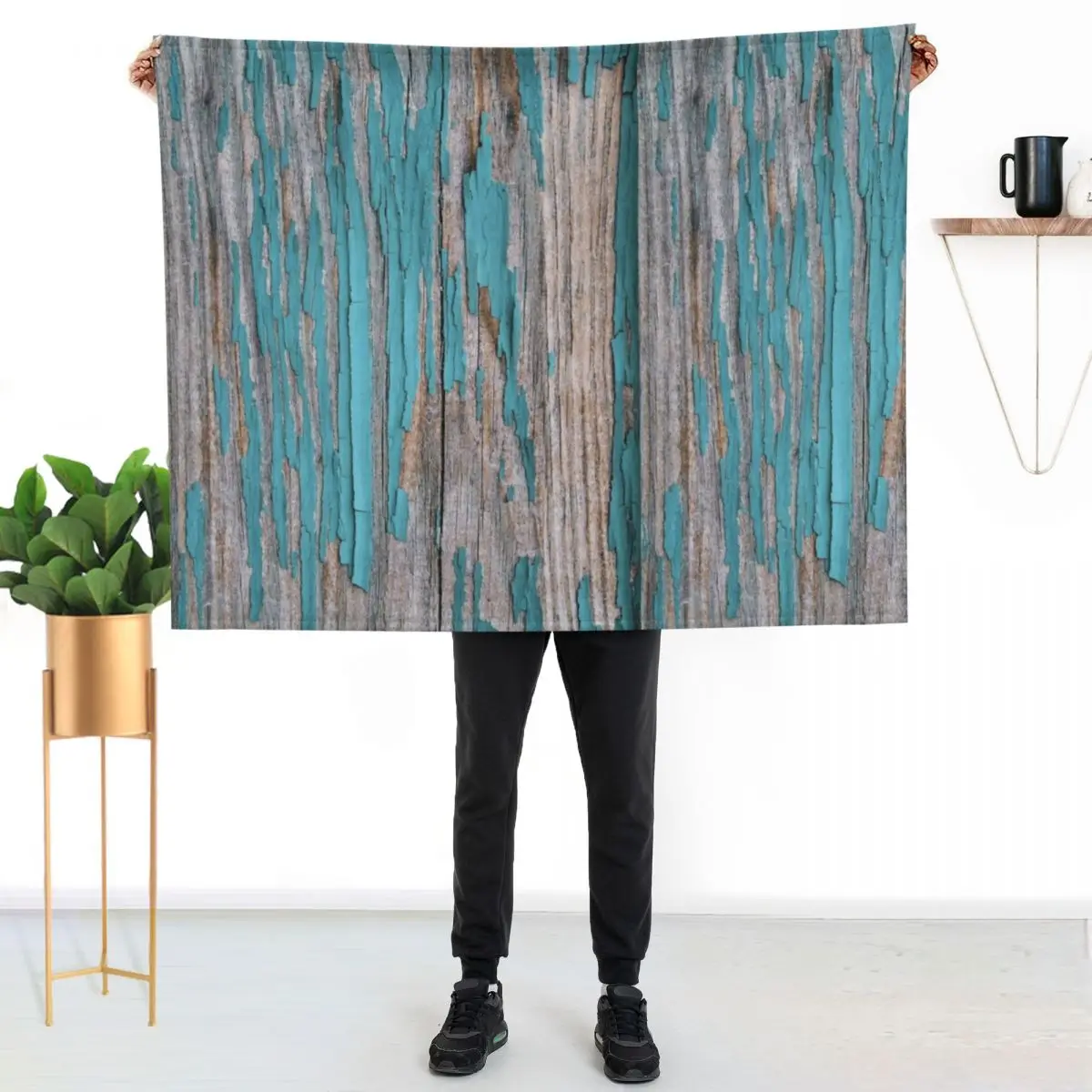 

Shabby rustic weathered wood turquoise Throw Blanket Plush Fuzzy Cozy Blanket for Couch Sofa