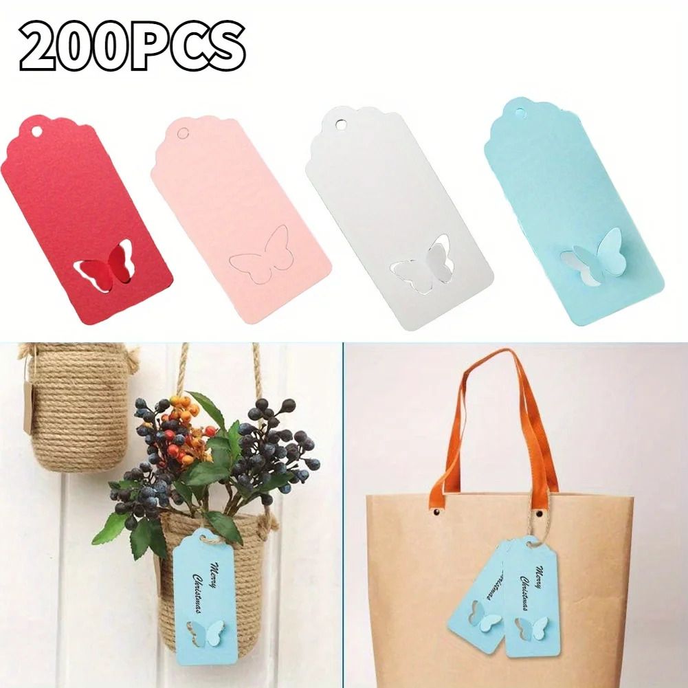 200 Stück Anhänger Welle Top Edge Schmetterlingsflügel aushöhlen Hangtags Hochzeit Party Geschenktüten Geschenkboxen Verpackungsetiketten DIY Dekoration