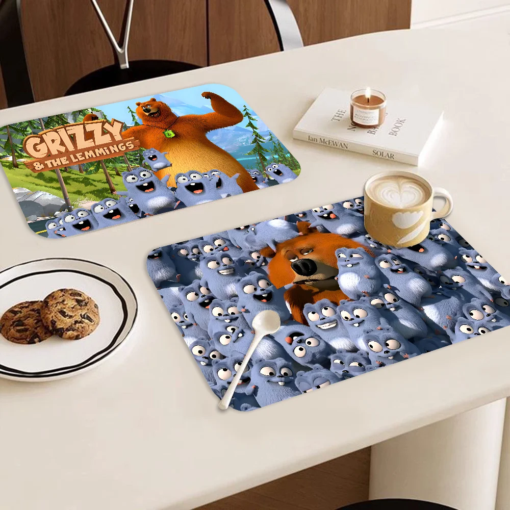 Grizzy And The Lemmings Kitchen Dish Mat Absorbent Dining Table Mats Retro Non-slip Coffee Dish Tableware Mat for Home Decor