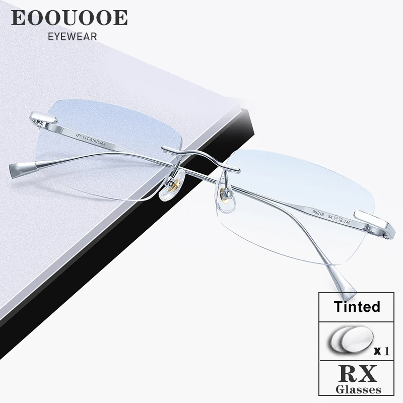 

Gradient Tint Eyeglasses Titanium Rimless Glasses Men Women Prescription Lenses Customized Myopia Reading Eyewear UV Protection
