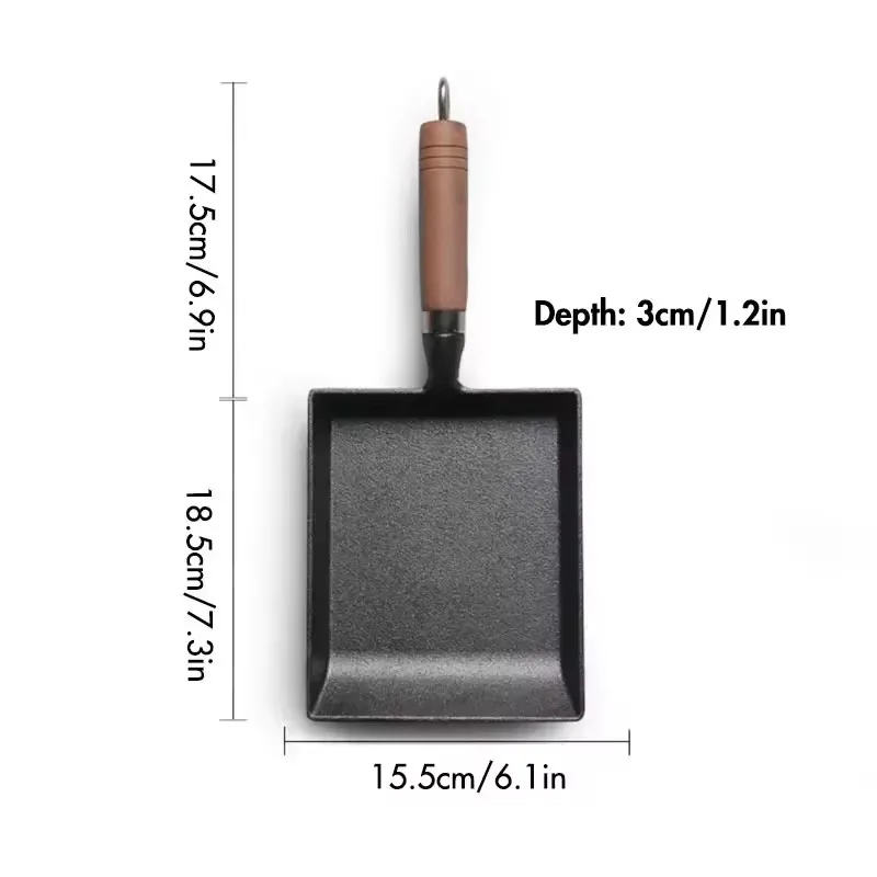 Compact Rectangular Japanese Egg Fryer with Non-Stick Cast Iron and Aluminum Alloy Coating