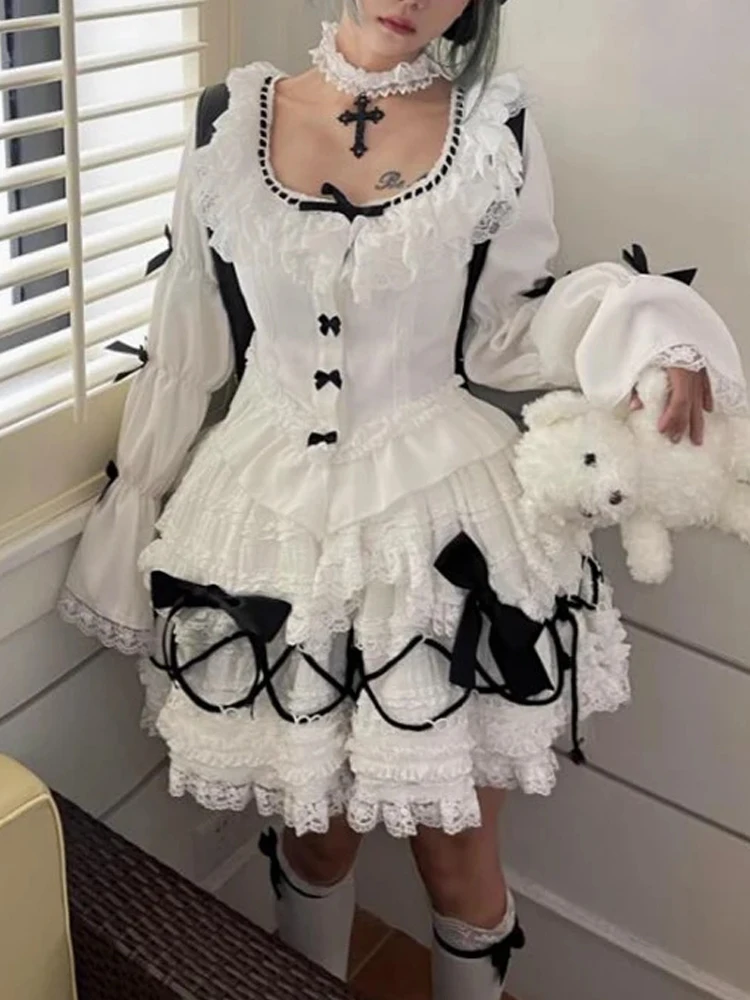 Imagem -02 - Saia com Bolo de Renda Lolita Gótica para Mulheres Harajuku Y2k Vintage Japonês Fada Grunge Vestido de Baile Plissado Mini Saias Kawaii