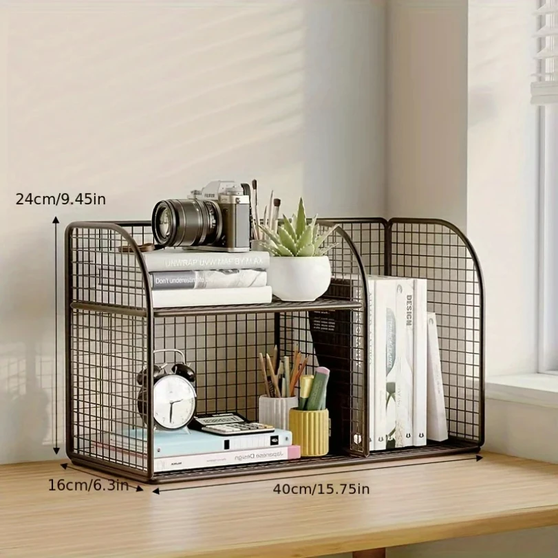 

Durable Bookshelf For Office, Student Desk Shelves Racks Storage Holders Organizer Desktop Bookshelf Tiered Desk Organizer