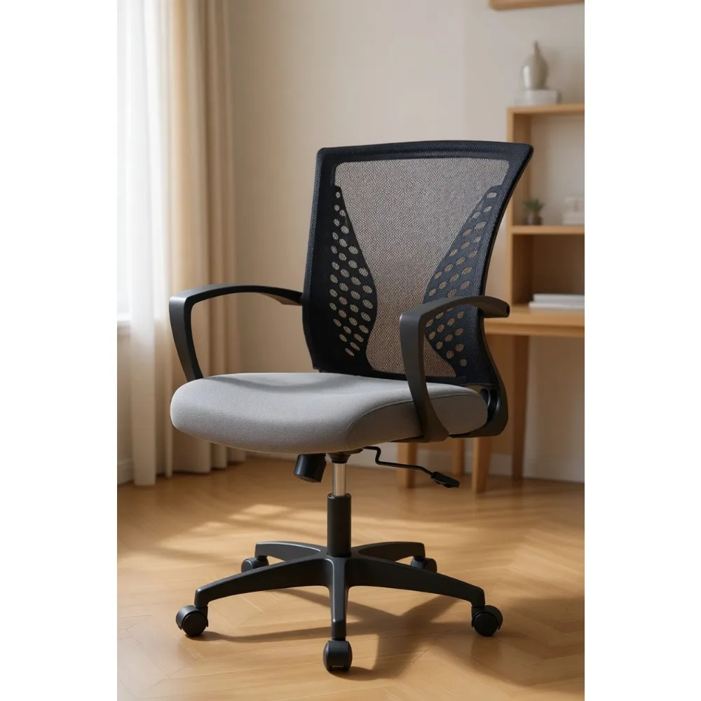 

Mid Back Mesh Office Chair Swivel Adjustable Lumbar Support Ergonomic Desk Task Computer with Armrest Black