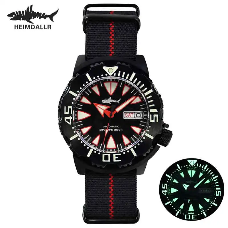 HEIMDALLR New Monster V2 Frost Automatikuhr Herren NH36A Herren mechanische Saphirglas 62mas schwarze PVD leuchtende Taucheruhr