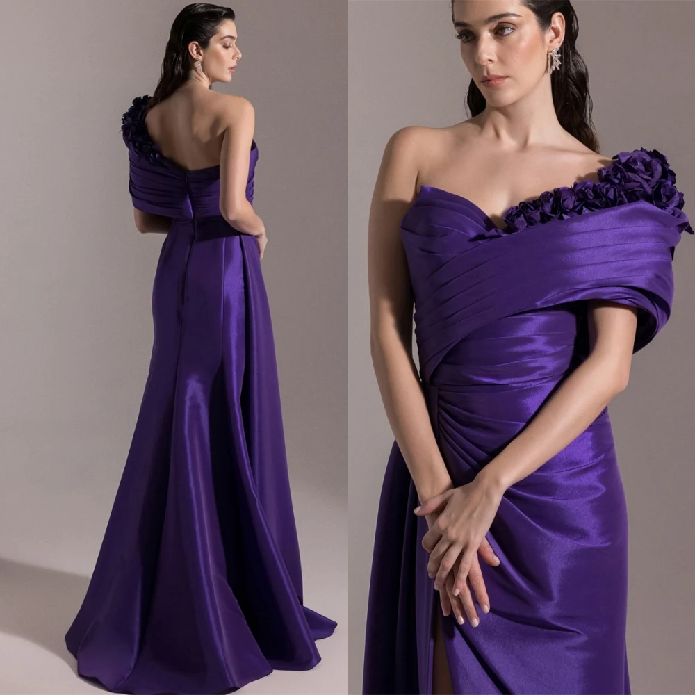 Op maat gemaakte elegante satijnen strapless avondjurk Prachtige a-lijn galajurken Hoge kwaliteit speciale bloemen gelegenheidsjurken