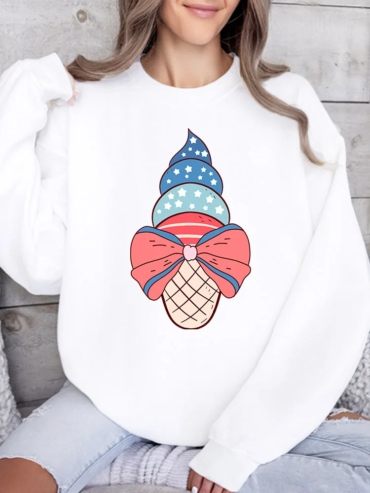 

Женская толстовка с принтом Ice-Cream with Bow, повседневный пуловер с длинными рукавами, свободный крой, уличная одежда для осени и зимы