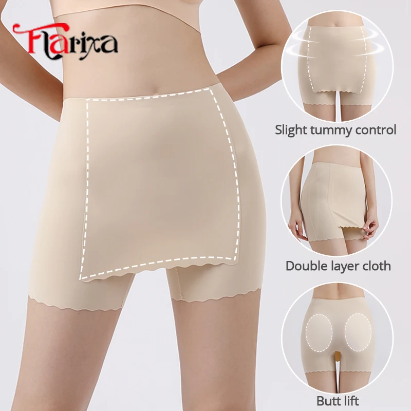 Flarixa Double Layer Safety Pants Woman Under Skirt Protective Shorts Anti Chafing Boxers Panties Slimming Underwear Boyshorts