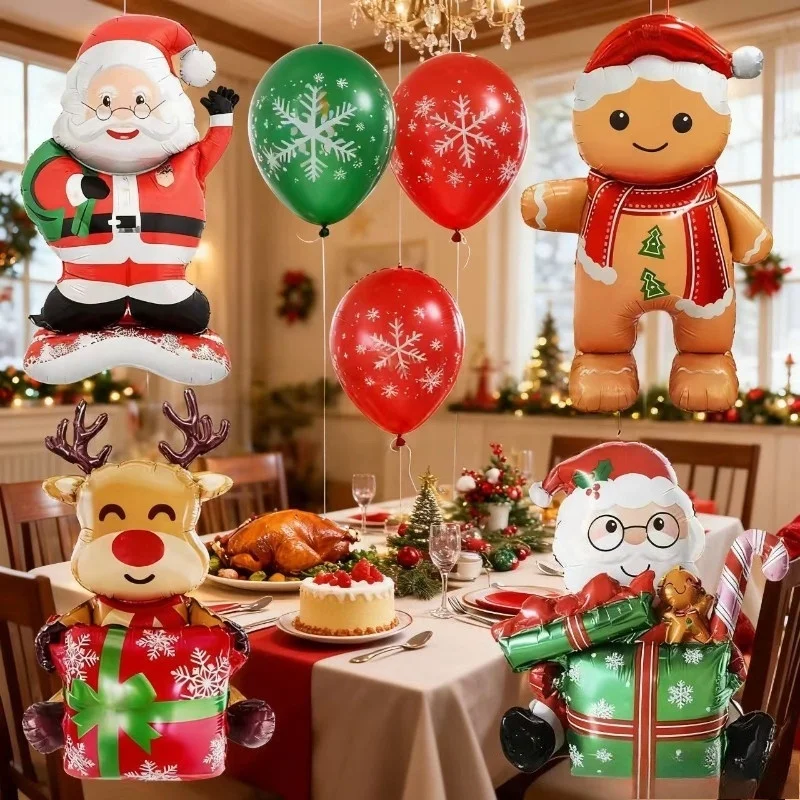 بالونات عيد الميلاد قائمة بذاتها، بالونات رقائق سانتا كلوز اللطيفة - لا حاجة إلى هيليوم لديكور جو احتفالي للمنزل والمكتب #6