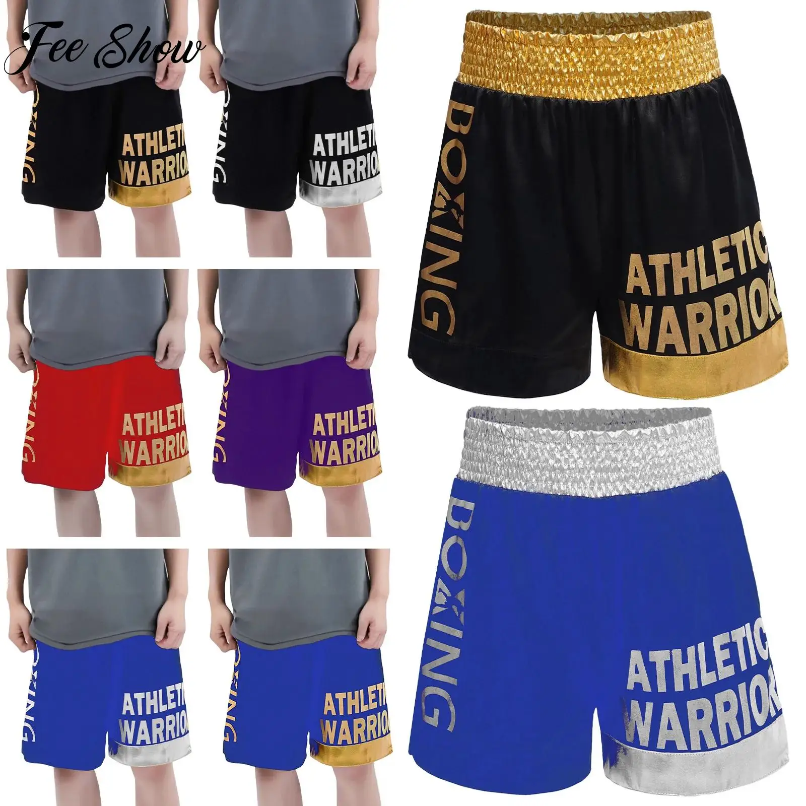 

Muay Thai Shorts Boxing Shorts Boys Metallic Stylish Wide Stretchy Side Slit Shorts MMA Clothes Gym Fight Kickboxing Bottoms