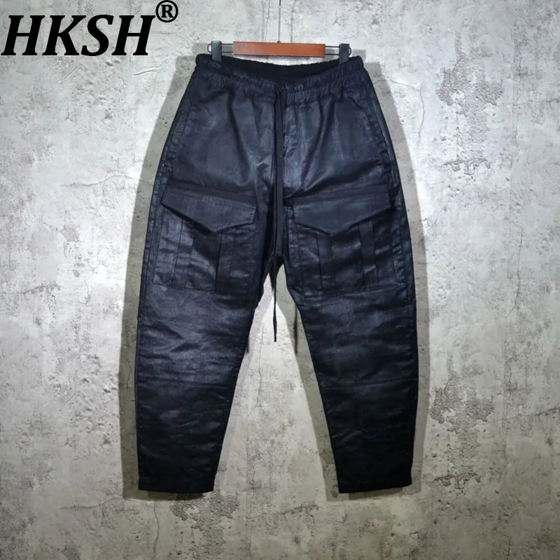 HKSH Spring Autumn New Men Tide Dark Deconstructed Cut Coated Wax Cargo Pants Gothic Streetwear Techwear Overalls Cotton HK17944