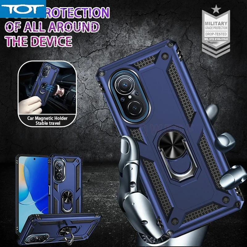 Para huawei nova 9 se caso armadura à prova de choque silicone caso telefone para huawei nova 9se nova9 se carro anel magnético titular capa traseira