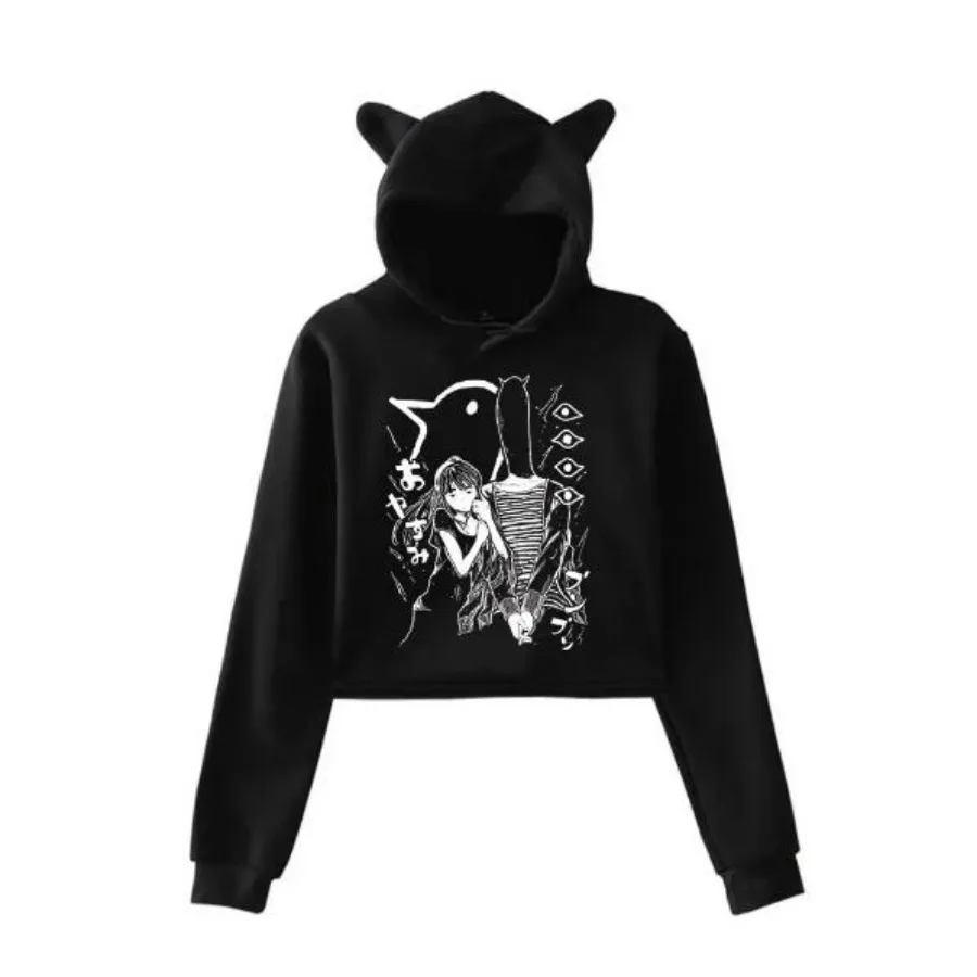 

Oyasumi PunPun Crop Top Hoodie for Teen Girls Streetwear Hip Hop Kawaii Cat Ear Harajuku Cropped Sweatshirt Pullover Tops