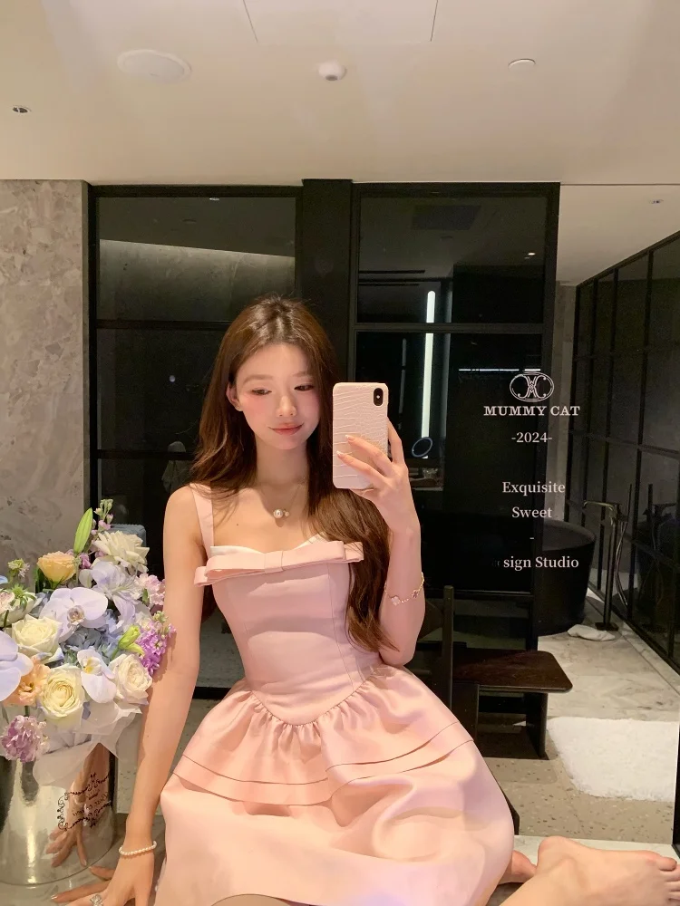 

Платье Princ Sle Birthday Dr для женщин из смесового шелка, с узлом на талии, короткое, А-образная юбка, из полиэстеровой ткани, без рукавов