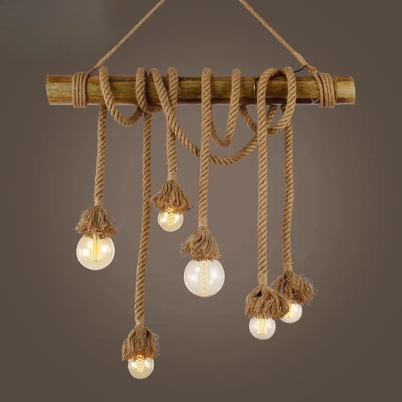 

American rural retro multi-headed hemp rope bar cafe pastoral restaurant farm hotel personalized creative chandelier