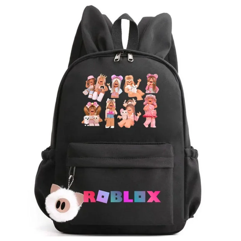 Roblox periférico dos desenhos animados impresso escola primária mochila casual bonito coelho mochilas necessidades diárias presentes