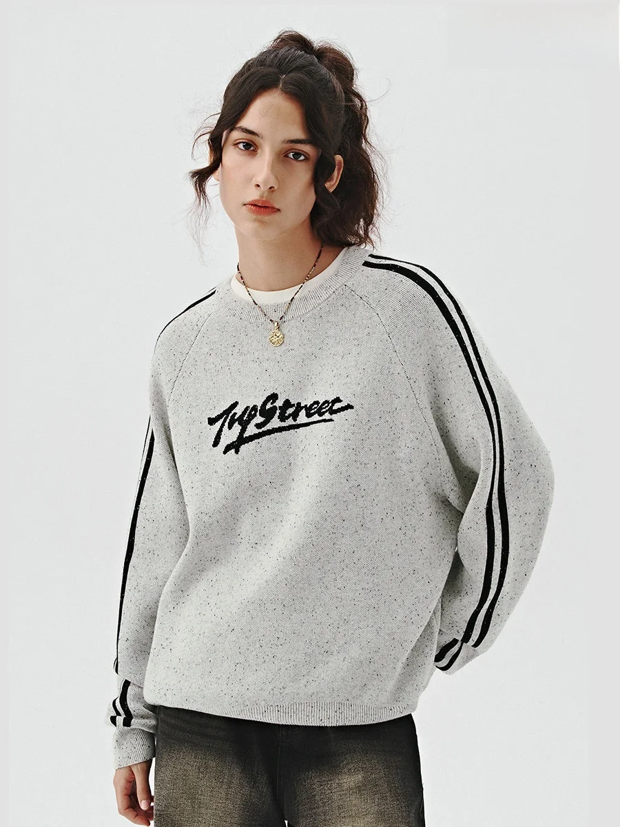714street Casual Logo Knit Sweater Men's Autumn Winter Crew Neck Sweatshirt Couple Matching Comfortable Loose Fit Long Sleeve