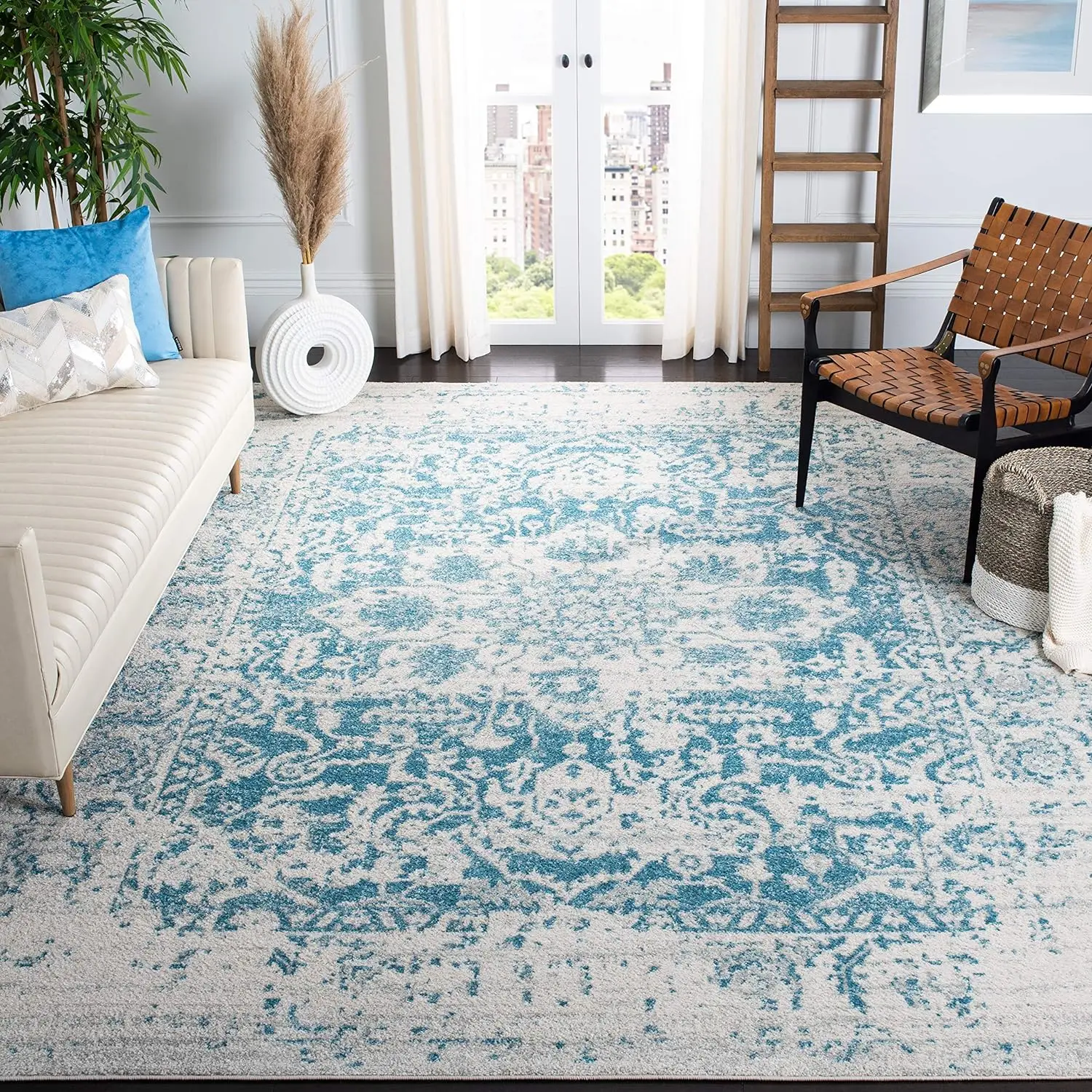 

Area Rug - 6'7" x 9'2",Snowflake Medallion Distressed Design, Non-Shedding & Easy Care, Ideal High Traffic Areas in Living Room