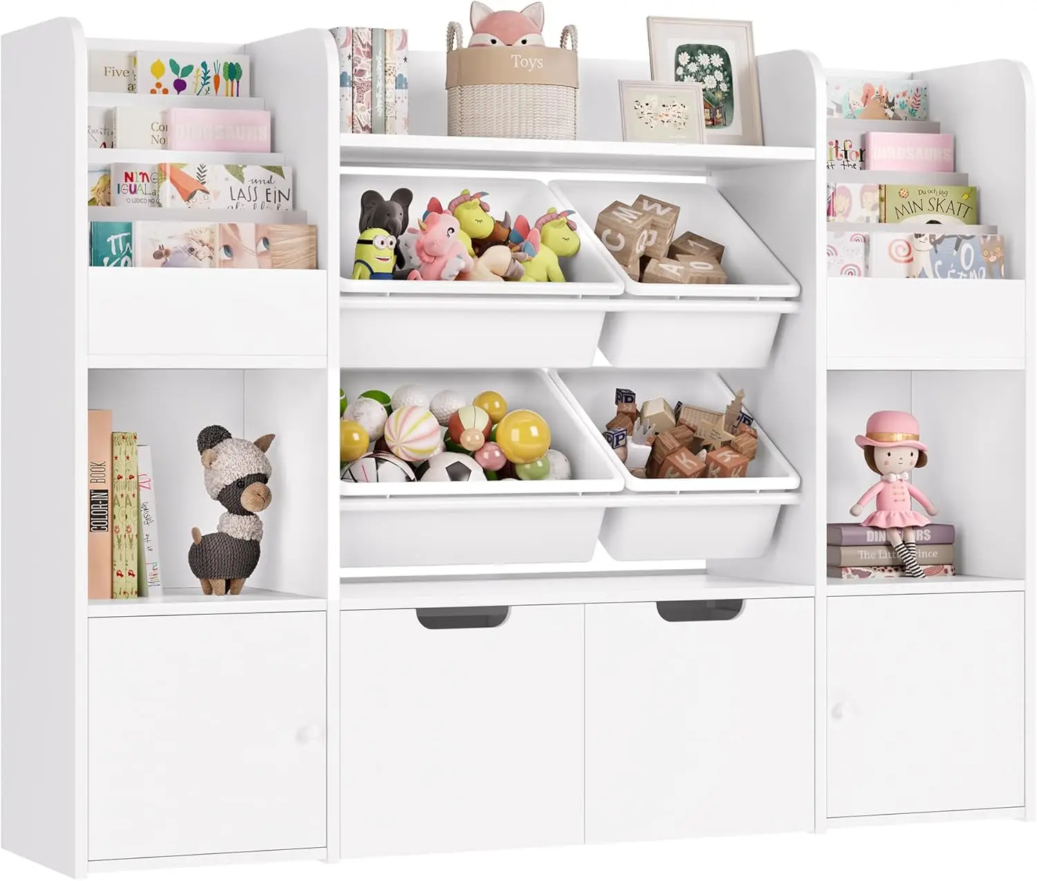 50'' Large Toy Storage Organizer with 4 Toy Bins, Toy Organizers and Storage with 6 Storage Cubbies and 2 Movable Draw