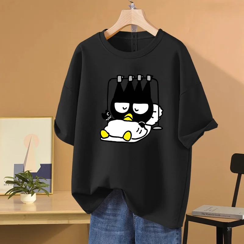 Kawaii Kuromi BADTZ MARU printed T-shirts spring and autumn Sanrio cartoon casual sports street printed T-shirts