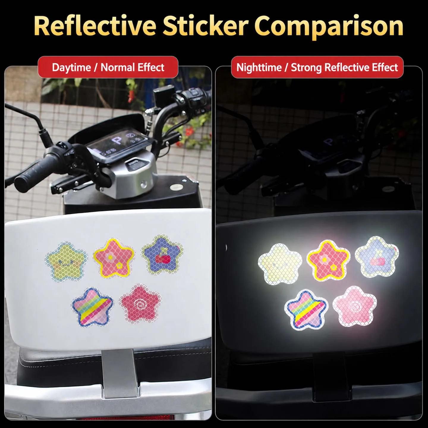 High Reflective Cute Star Shaped Floral  Motorcycle Stickers Moto Helmet Scooter Car Night Safety Decor Vinyl Accessories Decals