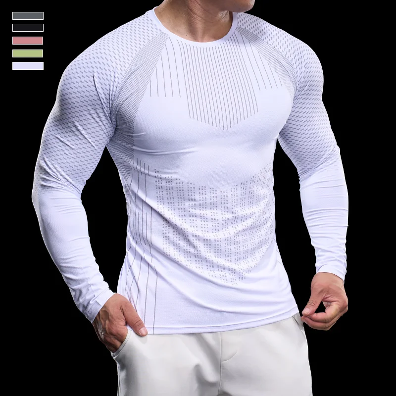 Men Athletic Running Shirt Elastic Training T-shirt Gym Fitness Workout Tight Outdoor Jogging Sweatshirt