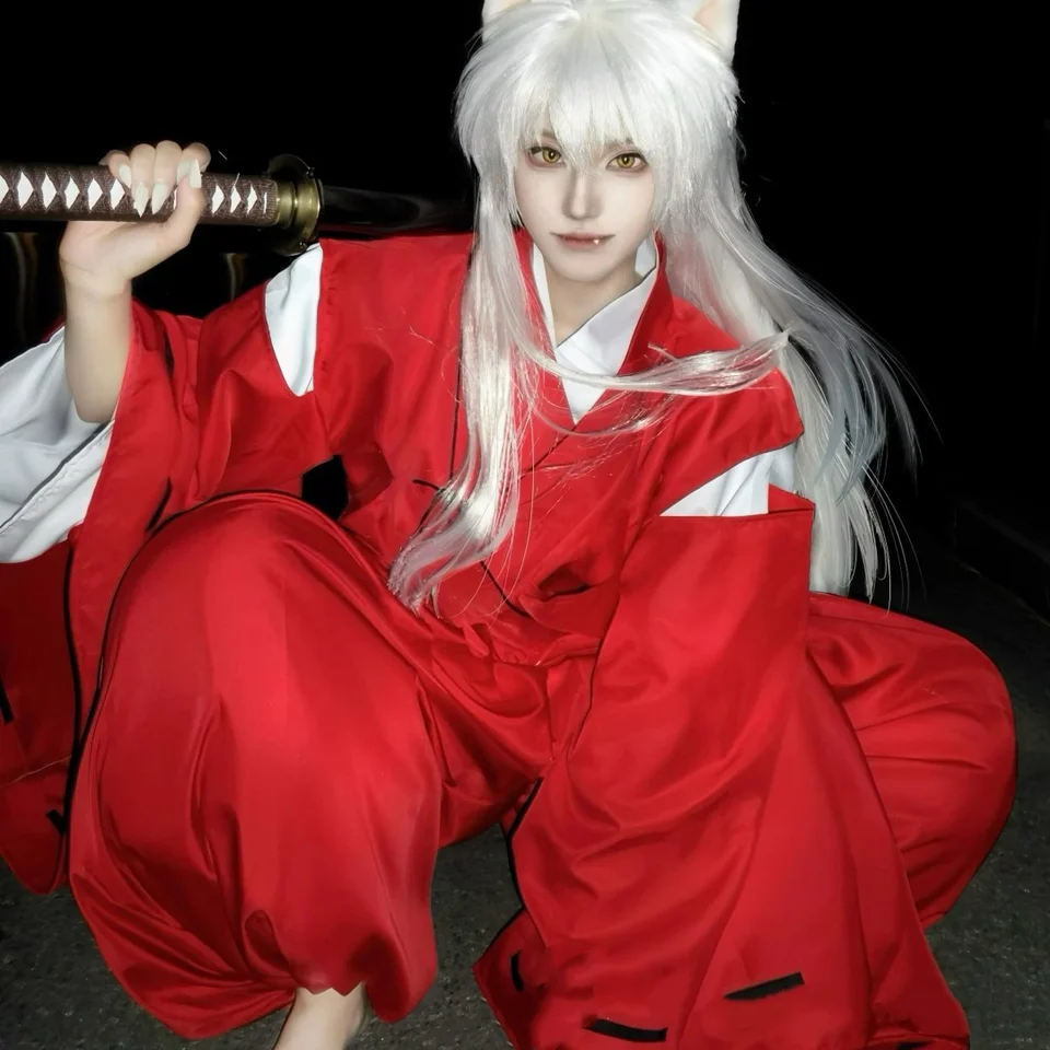 アニメ犬夜叉コスプレ衣装桔梗役プレイウィッグと赤い日本の着物フル