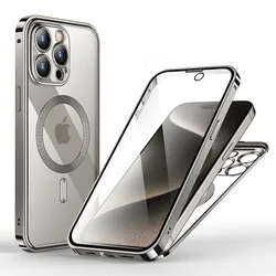 Aluminum Alloy Frame Protective Case ,For iPhone 15 14 Pro Max Magnetic Galaxy Wireless Charging HD Full Screen Protective Box