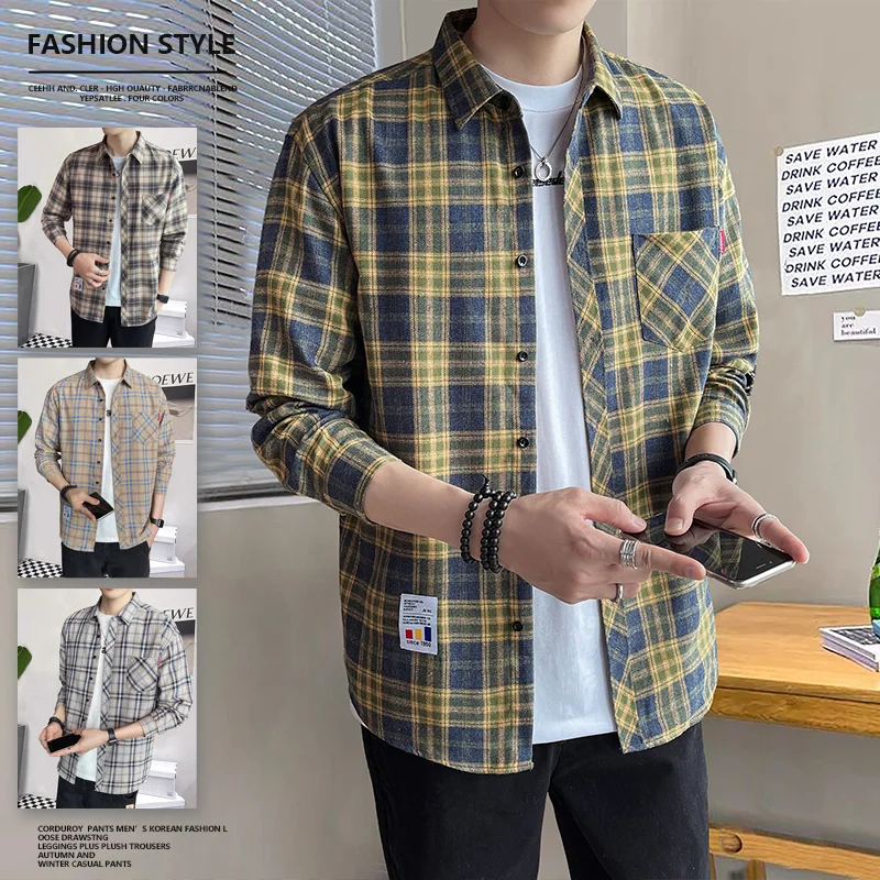 

Men's Plaid irt Autumn Casual Long Sve Vintage Waed Polyester Cotton Blend No Iron Treaent Stand Fit Button up