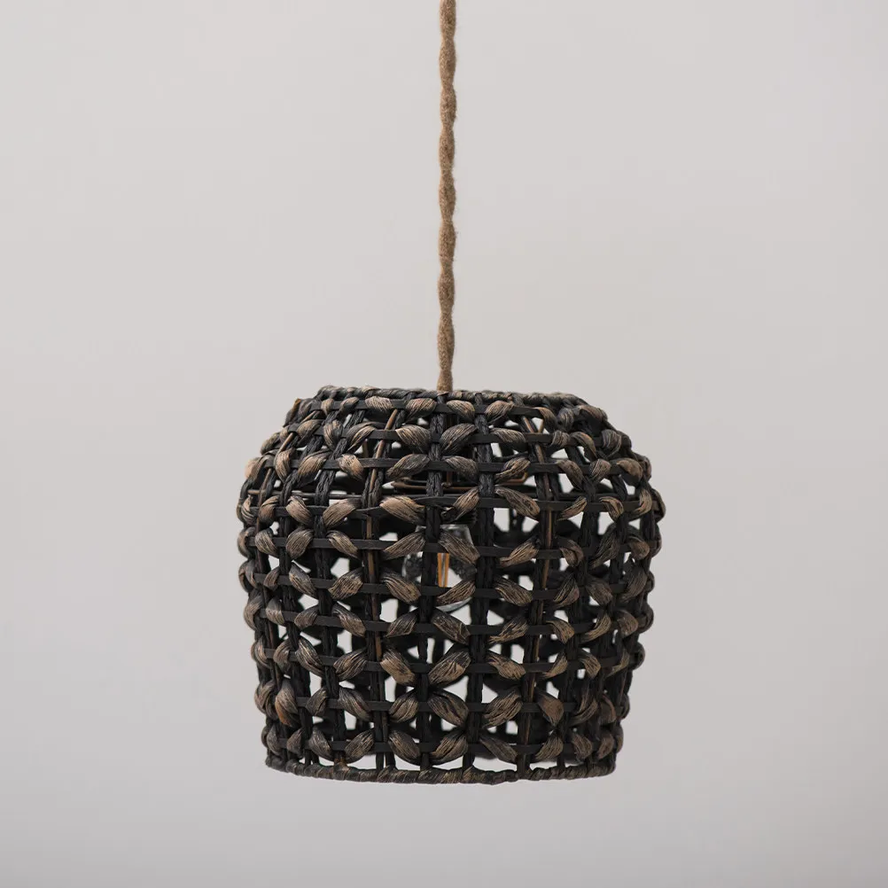 Woven Lamp Shade Natural Hyacinth with Iron Frame Rustic Style Decorative Lamp Cover for Hanging Pendant Indoor Lighting