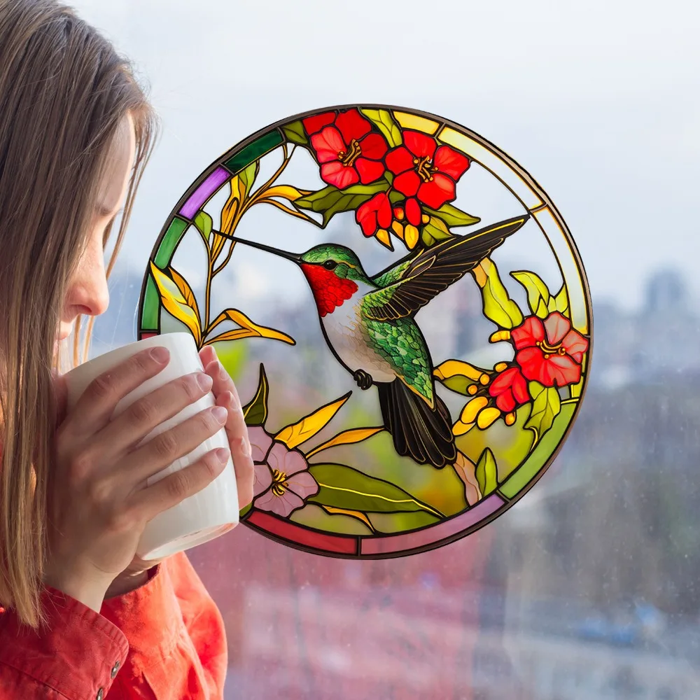 Non-Adhesive Hummingbird Window Decals Double-Sided Design Reusable Electrostatic Sticker Anti-collision PVC Warning Sticker