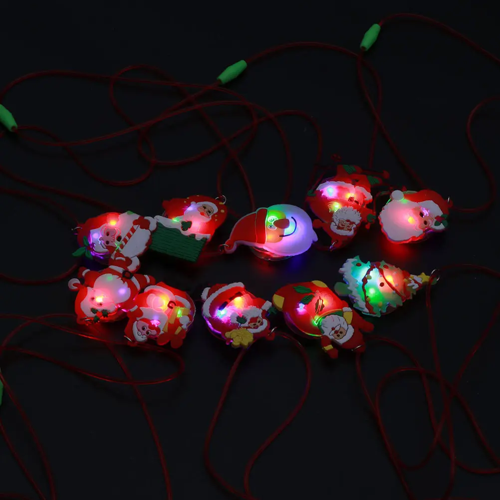 

12pcs Led Glowing Pendant Necklaces Flashing Rope For Kids Christmas Halloween Party Decor Festival Jewelry Gift