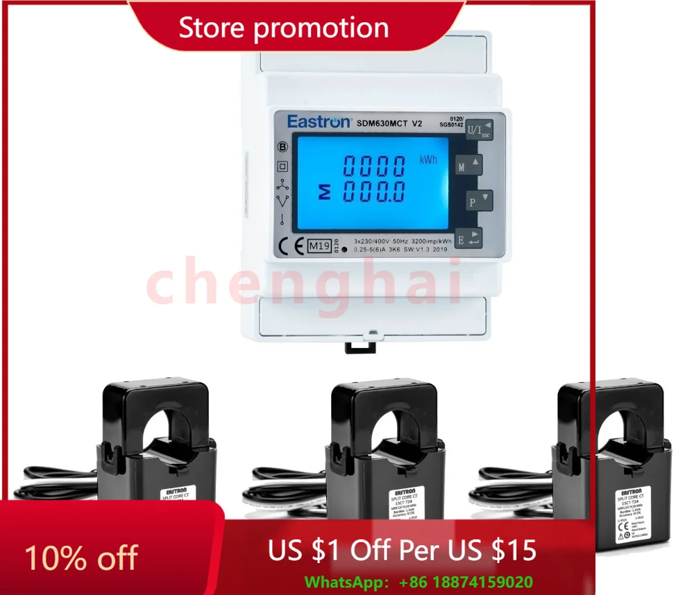 

Eastron Smart Meter with Current Sensor SDM630MCT V2 With 3 CTs Din Rail 3 Phase Multi-function Deye Solar PV/Zero Export Meter