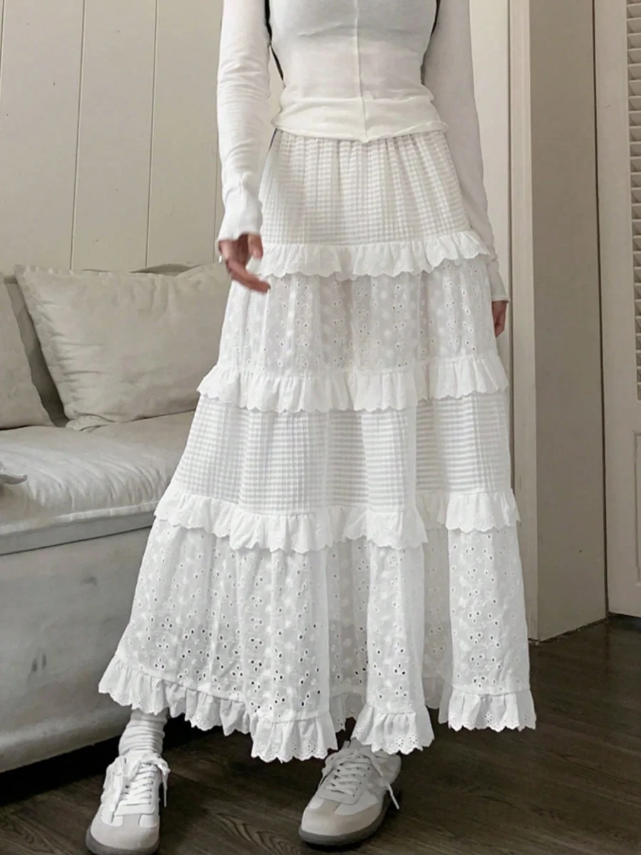 

Chic Summer Gentle Wind High Waist A-Line Midi Pure Color Half Skirt Women's Soft Style Cake Skirt Casual Wear Standard Fit