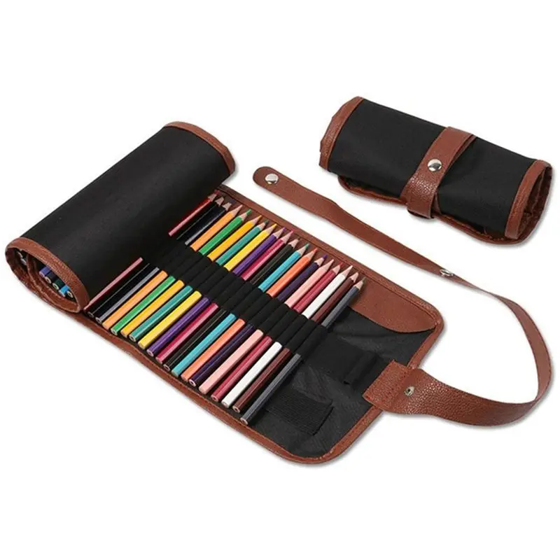 LUCK 24 Slot Pencil Roll Up Case Pen Curtain Pencil Bag Makeup Wrap Holder Storage Pouch Thick Canvas Stationery Organizer