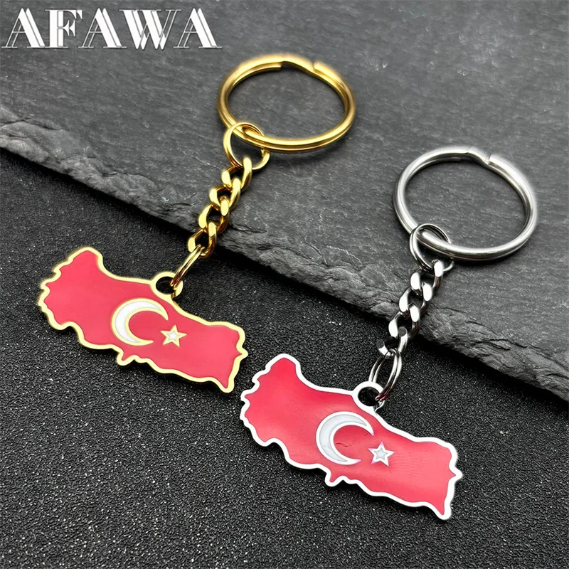 Stainless Steel Turkey Map Flag Keychain for Women Men Gold Silver Color Turkish Key Ring Bag Jewelry Türkiye Cumhuriyeti