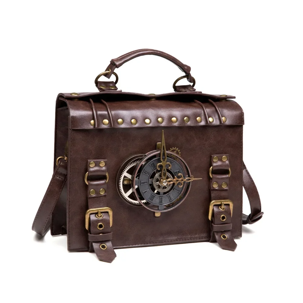 2024 damska skóra PU Retro jeden torba na ramię Crossbody Steam Punk samochód dekoracja zegara do szycia tablety telefon komórkowy torba na kosmetyki