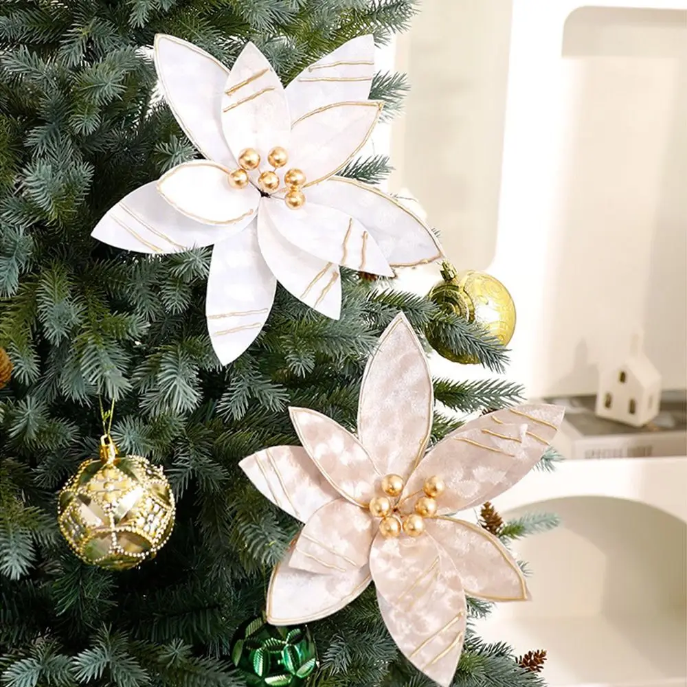 Fiore di velluto di Natale da 25 cm Realistico squisito fiore di stella di Natale artificiale Simulazione Decorazioni per l'albero di Natale