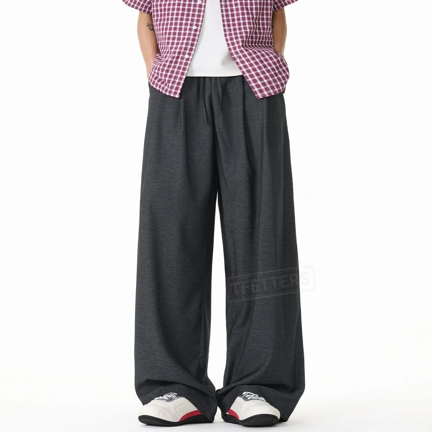 TFETTERS 2026 Spring Autumn Wide Leg Pants Men Loose Drawstring Elastic Waist Trousers Breathable Streetwear Pants Man