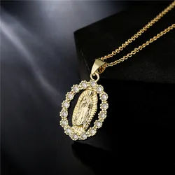 Good Quality Virgin Mary Women/men Necklaces, Gold Color Stainless Steel Virgin Mary Pendant With CZ Stone,Elegant Jewelry Gift
