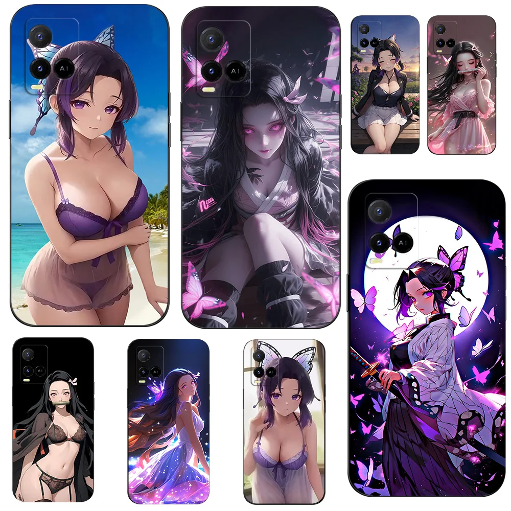 Case For Vivo T1X Y33S Y21 2021 Y21S Y21T Y21E Y21A Y21G Y33T Case Phone Back Cover Black Tpu Case Demon Slayer NezukoBikini