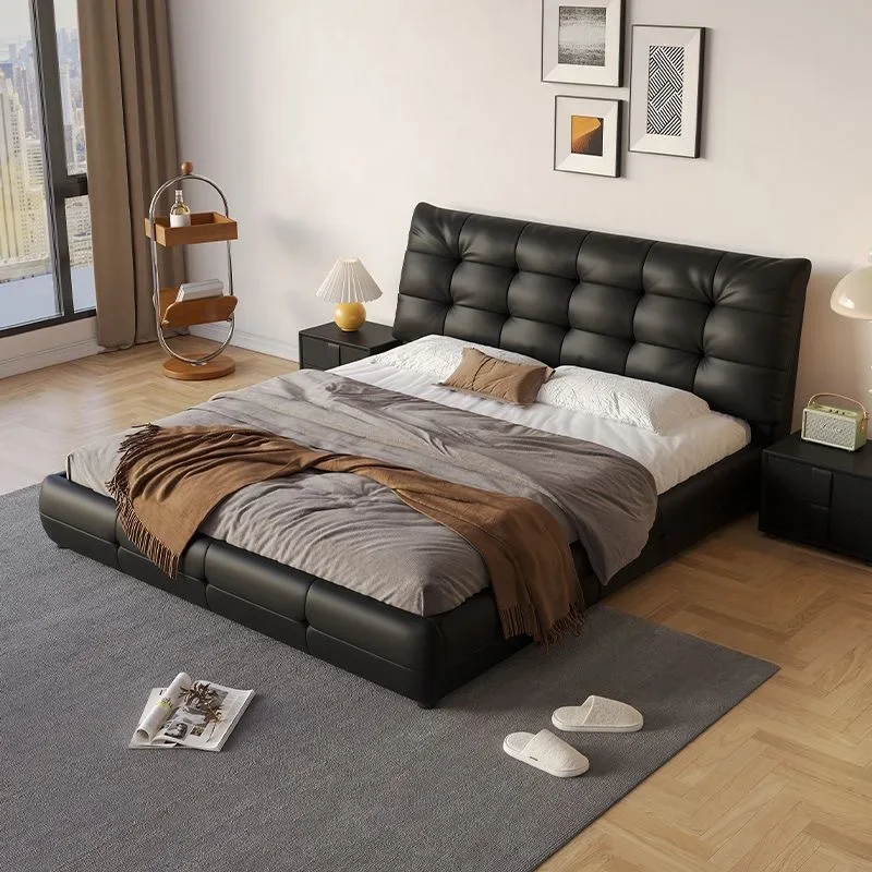 

Minimalist, leather bed, minimalist, modern, waffle, light luxury, high-end