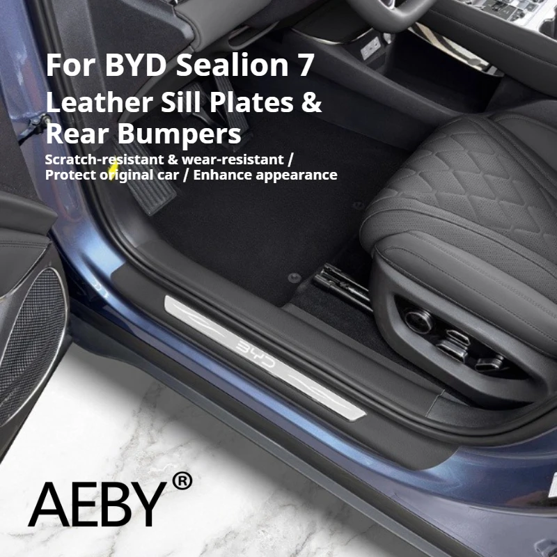 

AEBY For BYD Sealion 7 2024 Car Door Sill Scuff Plate Protector, Leather Anti Scratch Guard Cover Trim Interior Accessories