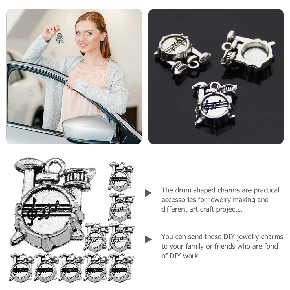 

10Pcs Drum Charms Metal Jewelry Pendants Durable Smooth Edges for Necklace Bracelet DIY Craft Small Accessories