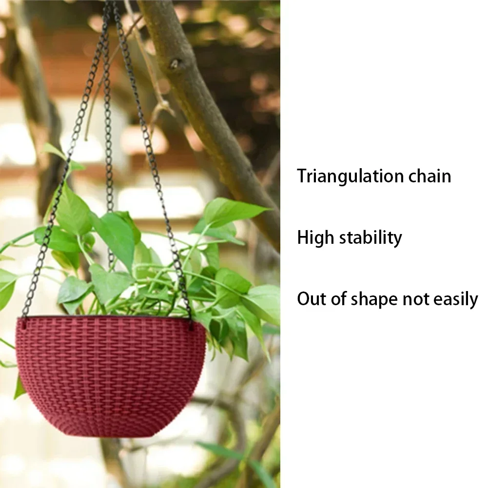 1set Hanging Basket Type Flowerpot Garden Plastic Pots Outdoors Planter Chain Plants Metal Container Large Hanging Flower Pot