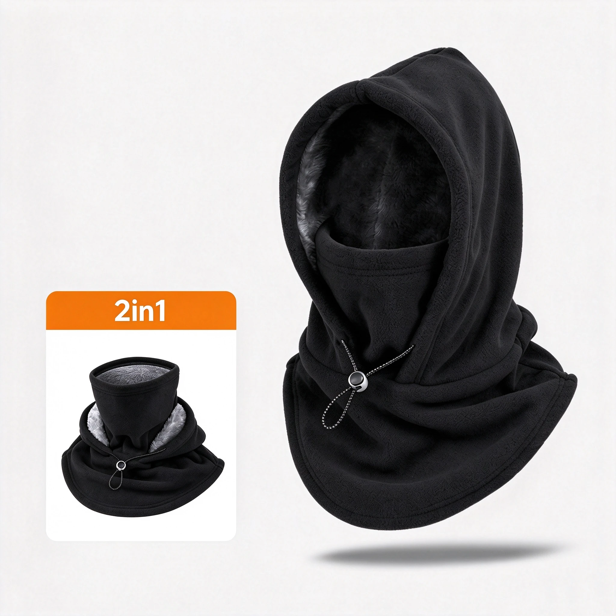 Winter Polar Fleece Hat Unisex Windproof Thick Warm Hood Mask Adjustable Drawstring Headwear for Cycling Ski Outdoor Hiking