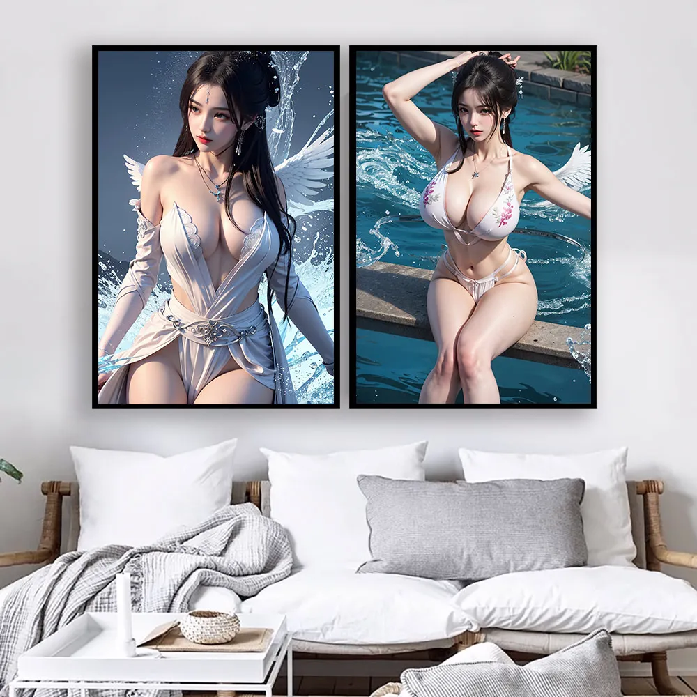 Asian antique sexy girl canvas poster decorative painting Unreviewed AI adult painting wall art home background painting