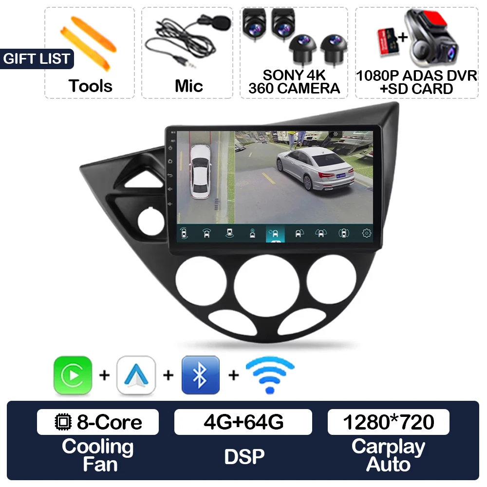 Android 15 Carplay Auto Voor Ford Fiesta 1995-2001 Focus MK1 1998-2004 Autoradio Multimedia Speler Head Unit GPS 4G WIFI QLED
