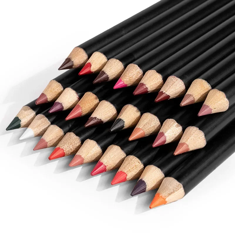 25 Colors Wood Sharpenable Vegan Lipliner Private Label Multifunctional Eyeliner Eyebrow Lip Liner Lipstick Pencil Wholesale