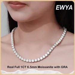 EWYA Luxury Real D Color 6.5mm 1CT Full Moissanite Diamond Tennis Necklace for Women Lady S925 Silver Party Neck Chain Necklaces